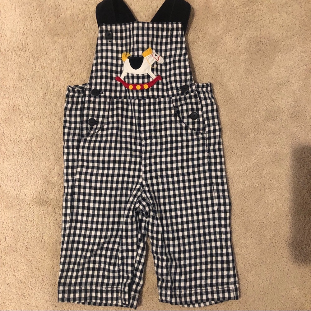 Florence Eiseman black & white plaid pony overalls